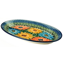 Polish Pottery 12" Oval Serving Platter 12. Hand made in Poland. Pattern U1097 designed by Maria Starzyk.