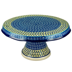 Polish Pottery 12" Cake Plate/Stand. Hand made in Poland and artist initialed.