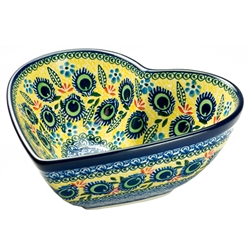 Polish Pottery 7" Heart Shaped Bowl. Hand made in Poland. Pattern U2317 designed by Karolina Sliwinska.