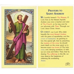 St. Andrew - Holy Card.  Plastic Coated. Picture is on the front, text is on the back of the card.