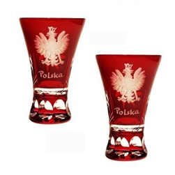 Genuine Polish 24% lead crystal hand cut and engraved with the Polish Eagle and the word Polska.  Set of 2.
Size is 3.25" - 7.8cm tall