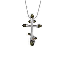 Orthodox Silver And Green Amber Cross