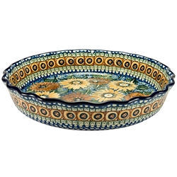 Polish Pottery 11" Fluted Pie Dish. Hand made in Poland. Pattern U585 designed by Maryla Iwicka.