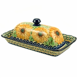 Polish Pottery 9" Butter Dish. Hand made in Poland. Pattern U740 designed by Lucyna Lenkiewicz.