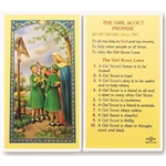 Girl Scout Promise - Holy Card. Plastic Coated. Picture is on the front, text is on the back of the card.