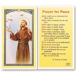 St Francis, Prayer for Peace - Holy Card.  Holy Card Plastic Coated. Picture is on the front, text is on the back of the card.