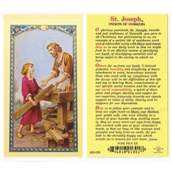 Polish Art Center - St. Joseph - Patron of Workers - Holy Card.  Plastic Coated. Picture and prayer is on the front, text is on the back of the card.