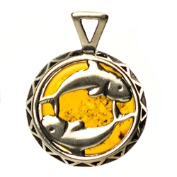 Hand made Cognac Amber Pisces pendant with Sterling Silver detail.  February 19 - March 20