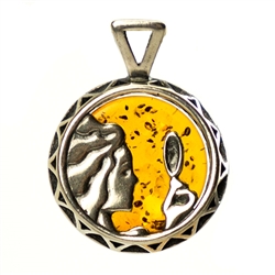 Hand made Cognac Amber Virgo pendant with Sterling Silver detail.  August 23 - September 22