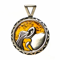 Hand made Cognac Amber Aquarius pendant with Sterling Silver detail. January 20 - February 19.