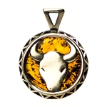 Hand made Cognac Amber Taurus pendant with Sterling Silver detail. April 20 - May 21.