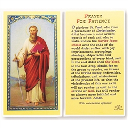 Polish Art Center - St. Paul - Prayer for Patience - Holy Card.  Plastic Coated. Picture and prayer is on the front, text is on the back of the card.