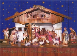 A beautiful glossy Christmas card featuring a Nativity in a barn Cover greeting in Polish. Inside greeting in Polish and English