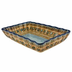 Polish Pottery 12" Fluted Rectangular Baking/Serving Dish. Hand made in Poland. Pattern U152 designed by Maryla Iwicka.