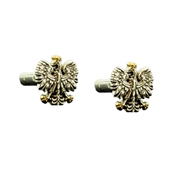 Beautiful pair of thin silver cuff links featuring the Polish Eagle with gold colored crown and talons.
