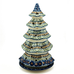 Polish Pottery 10" Votive Christmas Tree. Hand made in Poland. Pattern U215 designed by Irena Maczka.