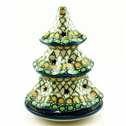 Polish Pottery 6.25" Votive Christmas Tree. Hand made in Poland. Pattern U83 designed by Teresa Liana.