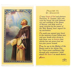 St. Dominic - Holy Card.  Plastic Coated. Picture is on the front, text is on the back of the card.