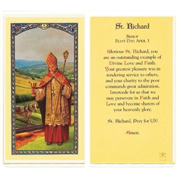 St. Richard - Holy Card.  Plastic Coated. Picture is on the front, text is on the back of the card.
