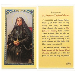 St. Frances Xavier Cabrini - Holy Card.  Plastic Coated. Picture is on the front, text is on the back of the card.