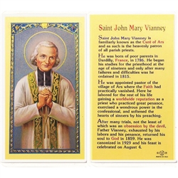 St. John Mary Vianney - Holy Card.  Plastic Coated. Picture is on the front, text is on the back of the card.