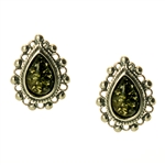 Tear Drop Silver and Green Amber Earrings