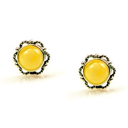 Baltic Amber stud earings with Sterling Silver detail.
