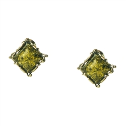 Gorgeous Baltic Amber square stud earrings surrounded with a ring of Sterling Silver leaves.