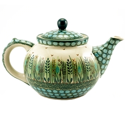 Polish Pottery 40 oz. Teapot. Hand made in Poland. Pattern U803 designed by Krystyna Dacyszyn.