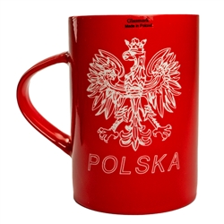 This attractive ceramic mug features the Polish Eagle on one side and a map outline of Poland on the other.