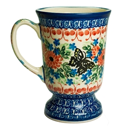 Polish Pottery 8 oz. Pedestal Mug. Hand made in Poland. Pattern U1498 designed by Maria Starzyk.