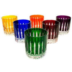 Stunning set of 6 Polish Hand-Cut Lowball glasses. 24% lead crystal.  6 colors.