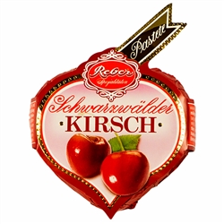 Pieces of cherry soaked in Kirschwasser on a bed of gourmet marzipan, covered with a layer of gourmet dark chocolate.  Contains alcohol so not for children.