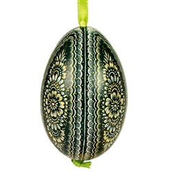 Hand Painted Opole Style Goose Egg - Green And Gold