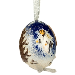 This beautifully designed chicken egg is hand painted and decorated.  The figures are made from dried salt that is applied to the egg,  
formed, dried and finally painted. A  little work of art!