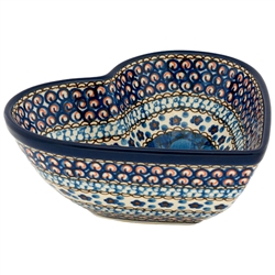 Polish Pottery 7" Heart Shaped Bowl. Hand made in Poland. Pattern U408 designed by Jacek Chyla.