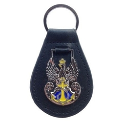 Polish Naval Insignia Leather Key Chain. Eagle is chrome plated and shinier than appears in the photograph. Size is approx 3.75" x 2".