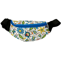 Darling fanny pack decorated with a colorful Kashub floral design. 100% polyester and plastic lined. Adjustable heavy duty woven belt. Made in Poland.