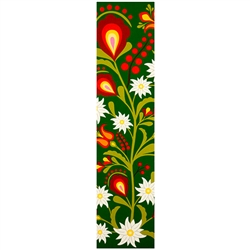 This is a beautiful Lowicz style wycinanka printed on a bookmark featuring white Edelweiss flowers with a green background.