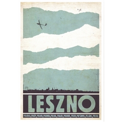 Polish poster designed in 2015 by artist Ryszard Kaja to promote tourism to Poland.
Leszno - considered a world gliding center. It has now been turned into a post card size 4.75" x 6.75" - 12cm x 17cm.