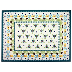 Large Polish cloth placemat featuring Polish stoneware colors and floral design. This material is 100% polyester.. Made in Poland.