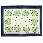 Large Polish cloth placemat featuring Polish stoneware colors and floral design. This material is 100% polyester.. Made in Poland.