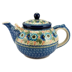 Polish Pottery 3 L Teapot with Two Handles. Hand made in Poland. Pattern U1626 designed by Maria Starzyk.