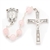 Polish Art Center - 23" 8mm Genuine Rose Quartz Stone Beads with Deluxe Silver Oxidized Crucifix and Center. It comes with a Deluxe Velvet Box