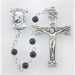 Polish Art Center - 17" 4mm Genuine Onyx Bead Handcrafted Rosary Handcrafted Rosary with Deluxe Silver Oxidized Crucifix and Center. It comes with a Deluxe Velvet Box. This is the perfect size for First Holy Communion!