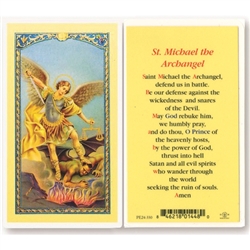 St. Michael the Archangel - Holy Card.  Holy Card Plastic Coated. Picture is on the front, text is on the back of the card.