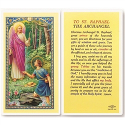 St. Raphael the Archangel - Holy Card.  Holy Card Plastic Coated. Picture is on the front, text is on the back of the card.