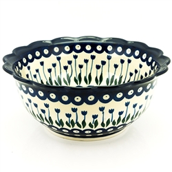 Polish Pottery 7" Fluted Petal Bowl. Hand made in Poland and artist initialed.