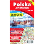 Large color waterproof folding automobile road map of Poland. Printed in 2021.