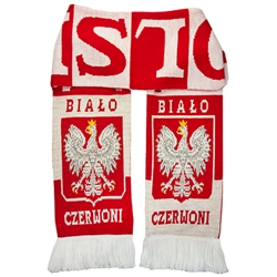 Display your Polish heritage!  Polska scarves are worn in Poland at all major sporting events.  Features Poland's national symbol the crowned white eagle bordered by the phrase "Bialo Czerwoni" - "White and Red" The colors of the Polish flag.